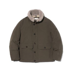 [헤지스] 24FW 카키 양털 카라 구스다운 패딩 점퍼 HZJU4D407K2