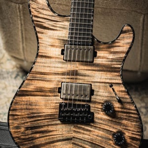 Mayones Regius V24 6 (Swamp Ash Body) Flamed Maple Top (4A Grade)-Transparent Jeans Black Gloss w/Ma