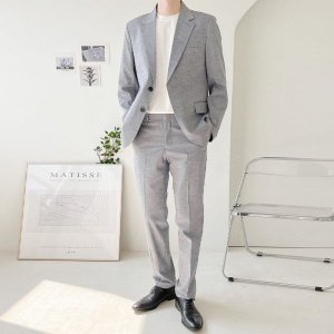 리빌모아 남자 고급 캐주얼 여름 린넨 정장세트 DB-SSS-106-블루그레이