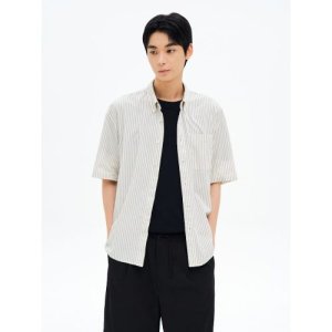 [에잇세컨즈] 옥스포드 스트라이프 반소매 셔츠 아이보리 (425765LY90) 남성