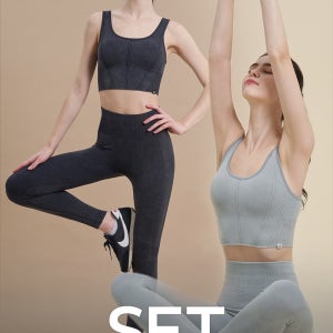헬스장복장 심리스 워싱 브라탑+레깅스 하타요가복 세트 스타킹