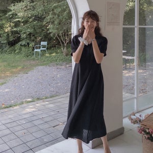 [구김제로][LABEL] 시에르 편안한 카라 퍼프소매 원피스 [size:F(55~66)]