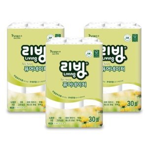 리빙 리빙 퓨어 네이처 3겹 화장지 25M30롤3팩 (총 90롤)