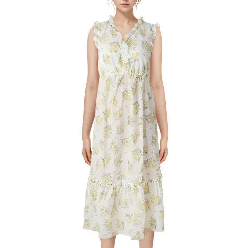 시원한 여름준비 옐로우 플라워프린트 민소매 원피스 GW8866T