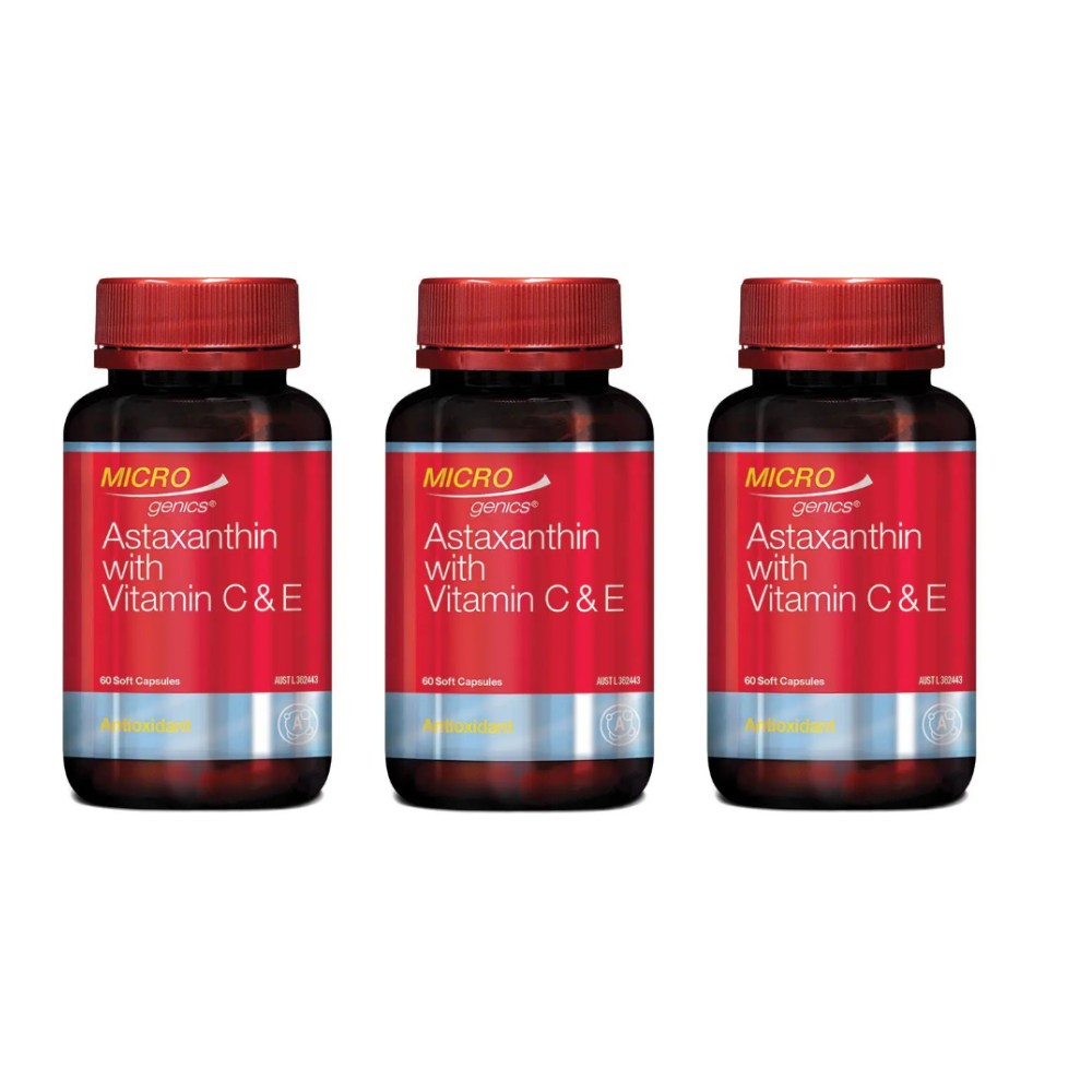 [호주직배송] <b>마이크로제닉스 아스타잔틴</b> 비타민C E Microgenics Astaxanthin High Strength With Vitamin C &amp; E  3개  60정