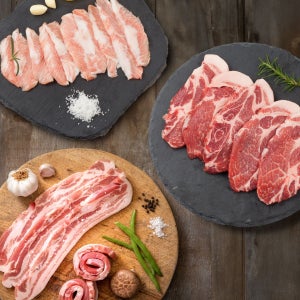 푸드쟁이 [산지직송] 캠핑/가정용 대용량1호 총1.8kg 삼겹살 600g (구이용박피) + 목심살 600g (구이용) + 항정살 600g (구이용)