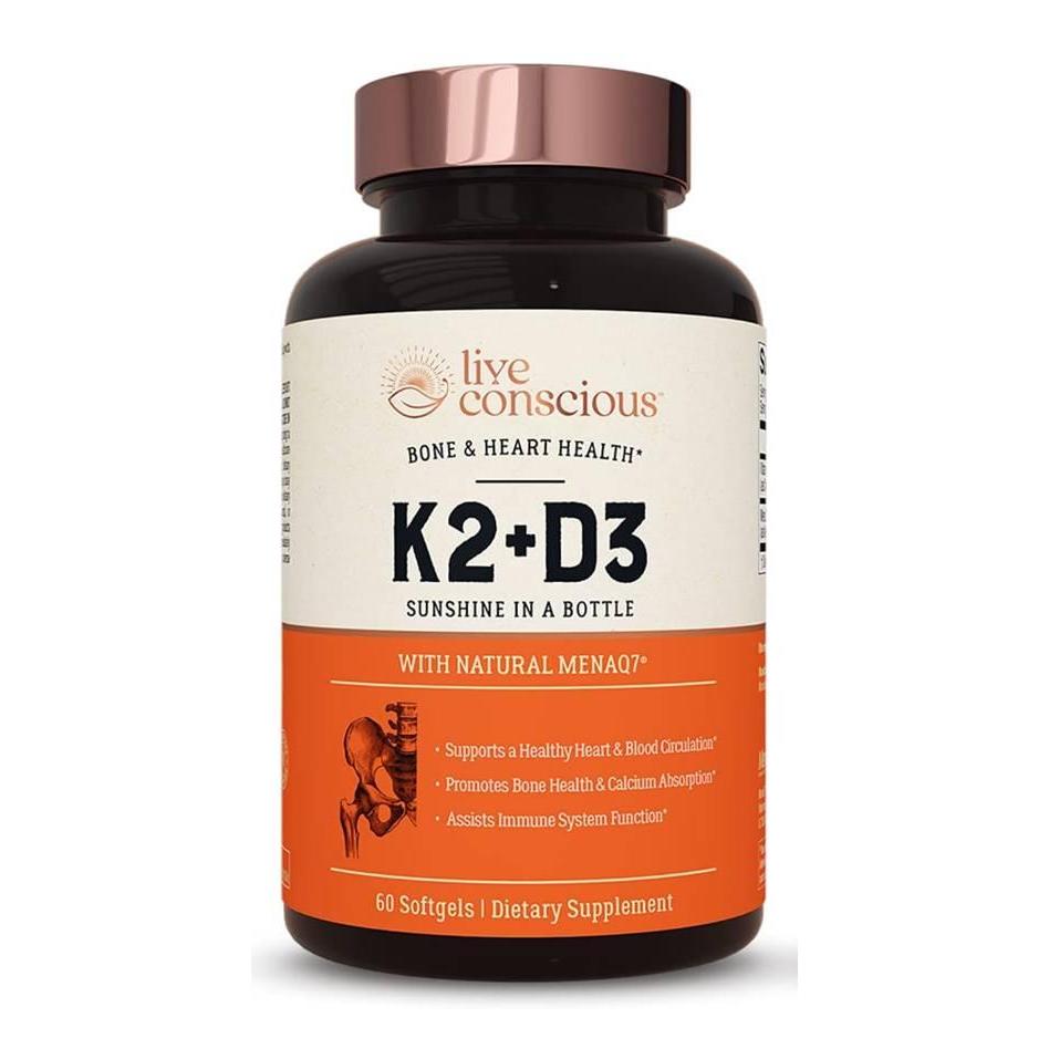 라이브 컨셔스 <b>비타민 K</b>2 MK7 플러스 D3 5000 IU 소프트젤 <b>Live Conscious</b> Vitamin K2 MK7 D3  1개  60정