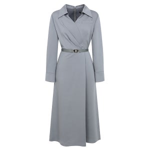 [지고트(OUTLET)] 턱 브이 칼라 플레어 원피스 (GREY) JP9A0OP299