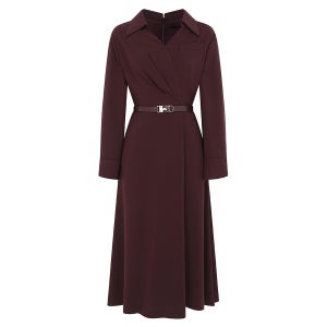 [지고트(OUTLET)] 턱 브이 칼라 플레어 원피스 (BURGUNDY) JP9A0OP299