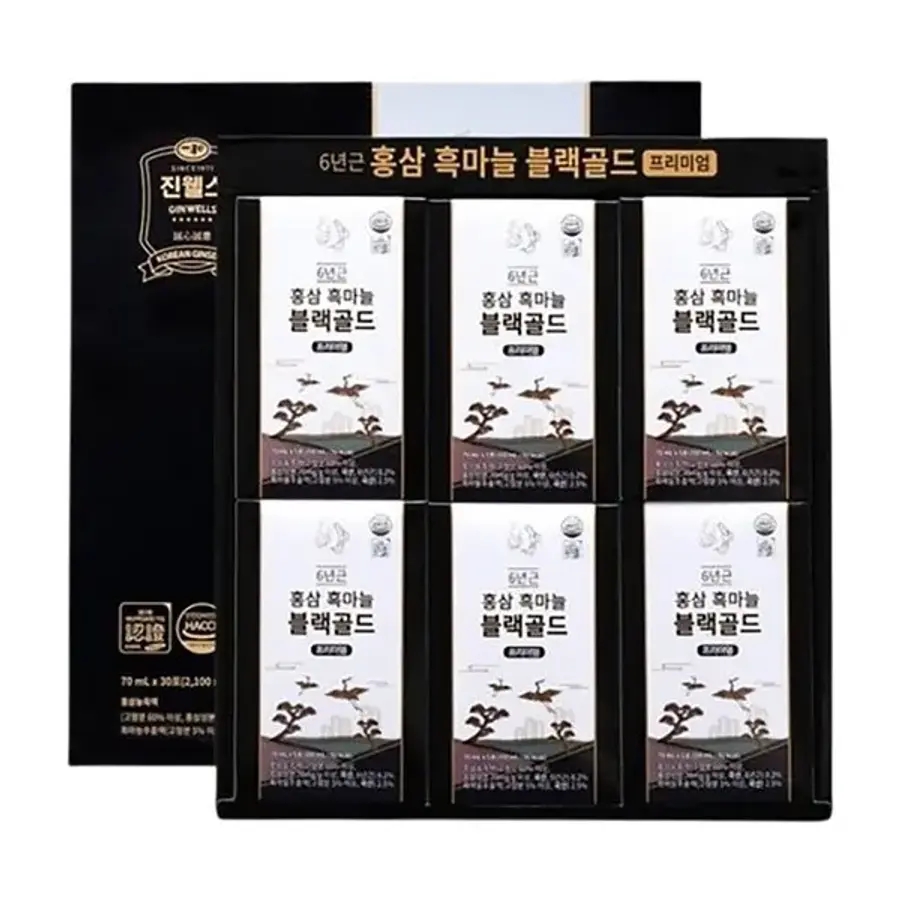 <b>진웰스</b> 6년근 <b>흑마늘 블랙골드 70ml</b> x 30포 + 쇼핑백