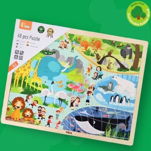 유베리굿 비가 48피스퍼즐 동물원 생일선물 맞추기게임 놀이 사진퍼즐 유아퍼즐 나무퍼즐