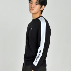 [더블플래그 남성] [Soft Warm] 블랙 남성 라인 배색 포인트 긴팔 라운드 니트 DXSW5D711BK