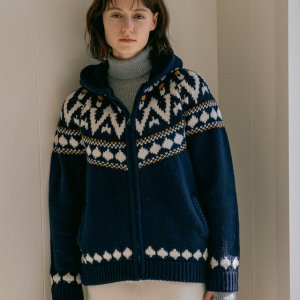 [반원아틀리에] KN4242 Nordic knit hood zip-up_Navy E5P2XX00764