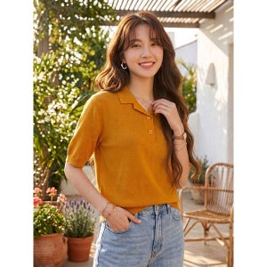 [자주] 오렌지 여 카라 반팔 니트 J112402001
