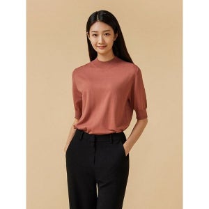 [자주]  핑크 여 모크넥 반팔 니트 J112402002