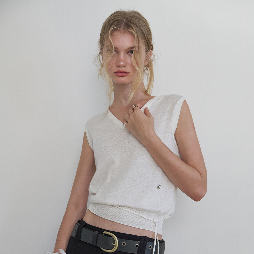 [오디에스] Linen Tie Knit Top (Ivory)