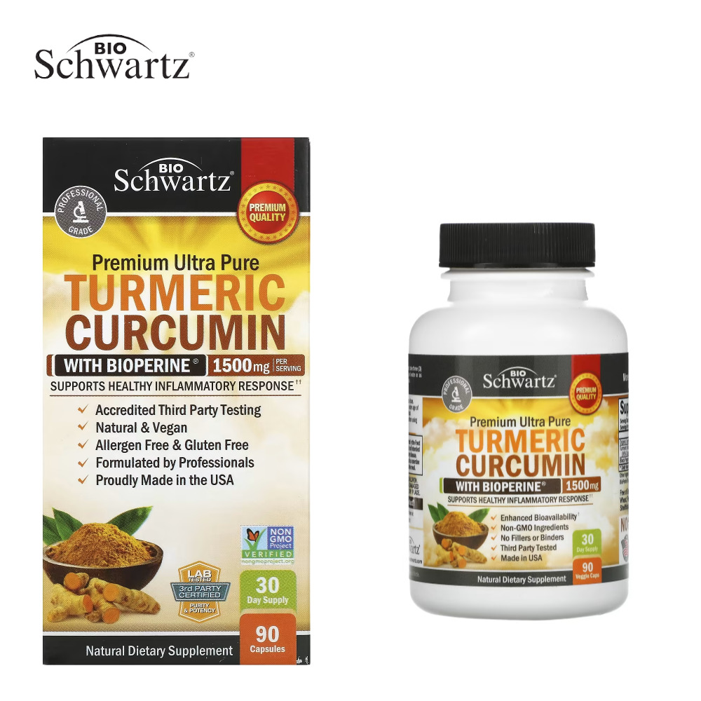 바이오슈왈츠 <b>터메릭</b> <b>커큐민</b> <b>with</b> 바이오페린 Bioperine 500mg 90캡슐  1개