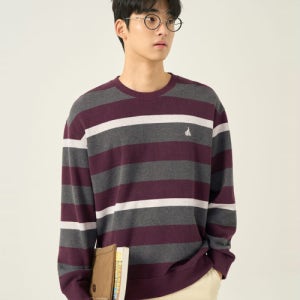 [빈폴 멘] 니트라이크 볼드 스트라이프 라운드넥 티셔츠 - 와인 BC5941C22Z