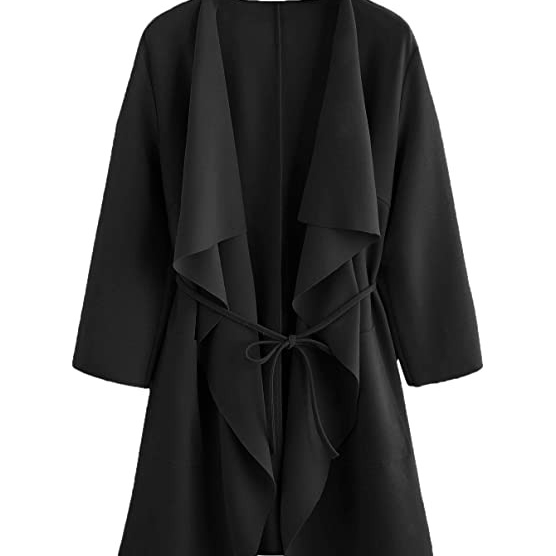 SheIn Casual Long Sleeve Tie Waist Laple Outwear Duster Coat Cardigan Black S