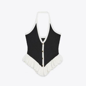 자라 골지 버튼 탑 4770/169 BLACK / WHITE