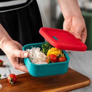 실리콘 사각 도시락, 식품용 실리콘 도시락, 냉동 및 신선 보관 용기, 밥통 겸용 스팀 요리 용기, 직사각형 디자인, 백투스쿨 시즌, 전자레인지 및 식기세척기 사용 가능, 배출구