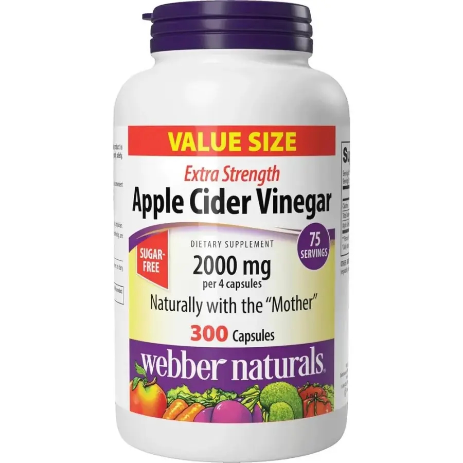 Webber Naturals <b>웨버</b> 내츄럴 애플 사이다 비니거 2000mg 300캡슐