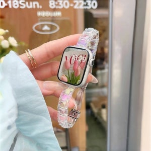 패션 맞춤형 레진 아이워치 스트랩 - 시리즈 11 10 6 5 4 3 울트라3 SE3 퀵 릴리스 내구성 스트랩, 46mm 38mm 40mm 41mm 42mm 44mm 45mm