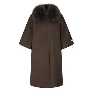[더아이잗] 폭스퍼 칼라 캐시미어 케이프 코트 (BLACK) IPBA0CT058