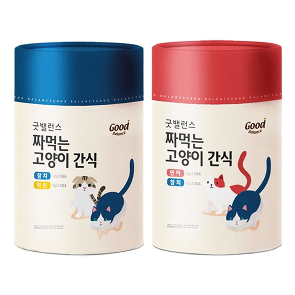 굿밸런스 짜먹는 고양이 간식 플러스 참치+치킨 60p+연어+참치60p 12g 1세트