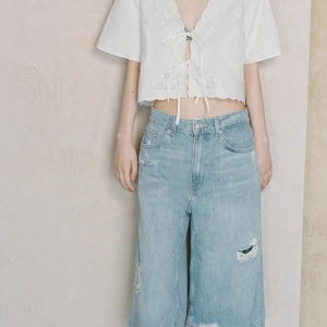 [국내발송] ZARA 여성 BERMUDA JORTS DENIM TRF 디스트로이드 로우라이즈 - 블루 371222