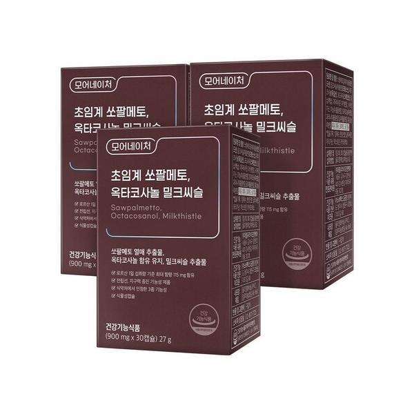 <b>모어네이처</b> 초임계 쏘팔메토 옥타코사놀 <b>밀크씨슬</b> 30정 전립선 간 건강 건강기능식품 3박스