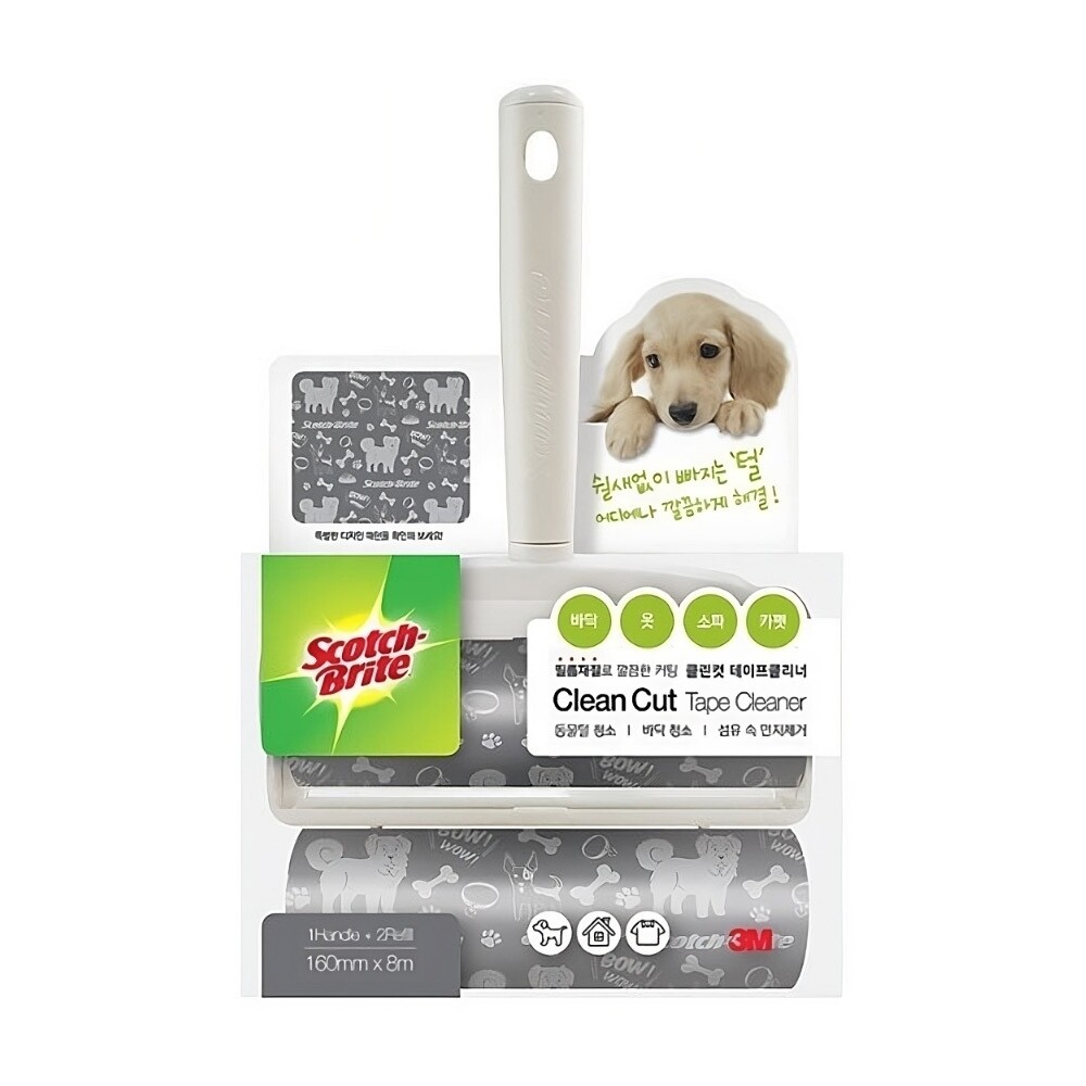 3M 클린컷 테이프 클리너 강이지 대형 핸들1+리필2/돌돌이/먼지/롤테이프/머리카락/<b>밀당</b>/제거/밀대/청소