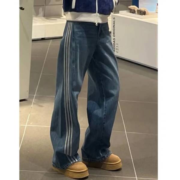 아디다스 오리지널 루즈핏 삼선 데님 진 청바지 JN0726