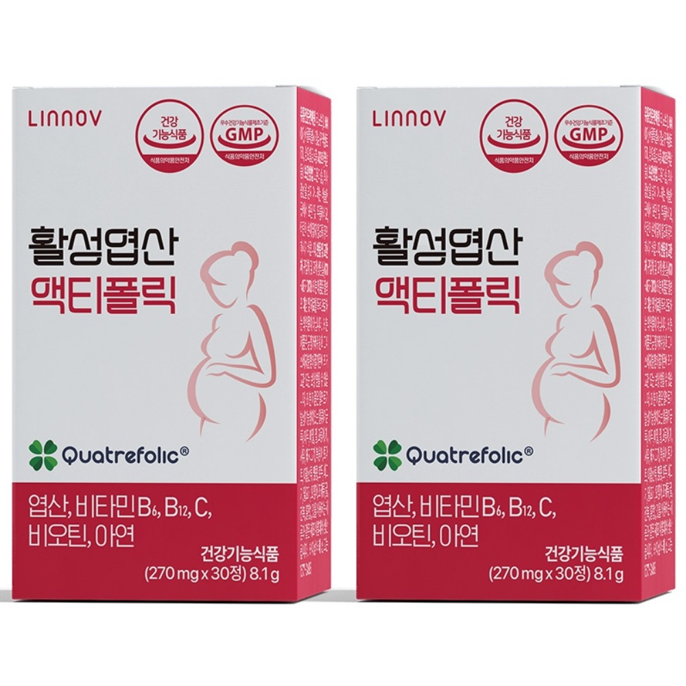 리노브 4세대 활성엽산 액티폴릭 임산부 영양제 30정 2개