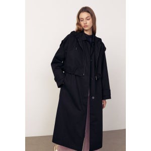 [아떼바네사브루노]  블랙 탈착후드베스트 면 코트 VLCO3C301BK