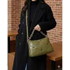 [닥스ACC]  여성 미디움 카키 퀼팅 양가죽 체인 숄더백 DCBA3F462K2