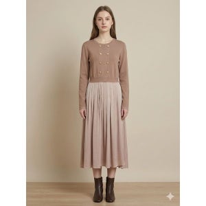 [질스튜어트뉴욕 우먼] 베이지 니트 소재배색 긴팔원피스 JSDR2D200I2