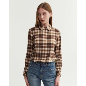 [닥스레이디스] 카키 체크 면혼방 긴팔셔츠 WKSH2DE91W2