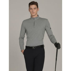[닥스골프] 남성 블랙 헤링본 반집업 긴팔 티셔츠 DGTS3C609BK