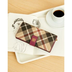 [닥스ACC]  여성 와인 체크 가죽 장지갑 WCWA3F752D2