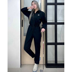 [더블플래그]  여성 블랙 로고 포인트 풀집업 점프수트 DWTS3D781BK