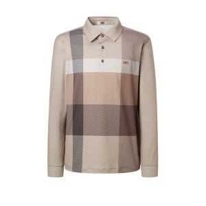 [닥스]  남성 베이지 체크배색 긴팔 카라 티셔츠 WMTS3C001I2