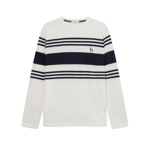 [헤지스]  HAZZYS 남성 화이트 라인배색 면 긴팔 티셔츠 WHTS3C341WT