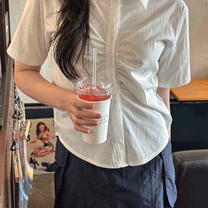 [55-110][세련미✨] 셔링 카라 반팔 셔츠