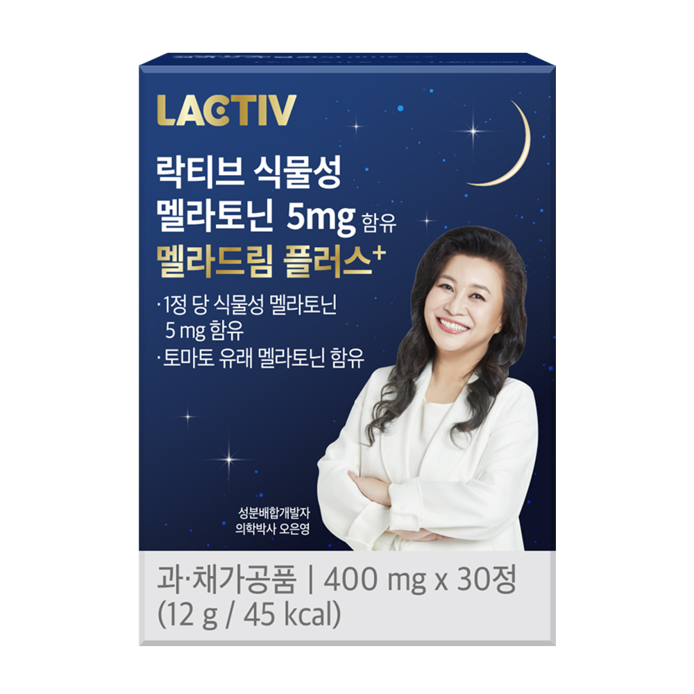 한국씨엔에스팜 락티브 식물성 <b>멜라토닌</b> 5mg 함유 멜라드림 플러스 400mg x 30정, 1개