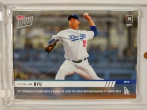 2019 TOPPS NOW 탑스 나우 류현진 시즌 8승 기념 LA 다저스 MLB 야구 카드
