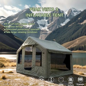 마운틴 패밀리 럭셔리 5-8인용 대형 인플레이터블 텐트 AB 도어 & 창문 - 사계절용 넓은 직사각형 캠핑 텐트, 프론트 포치, 지퍼 개인 공간, 그룹 캠핑, 가족 모임, 야외