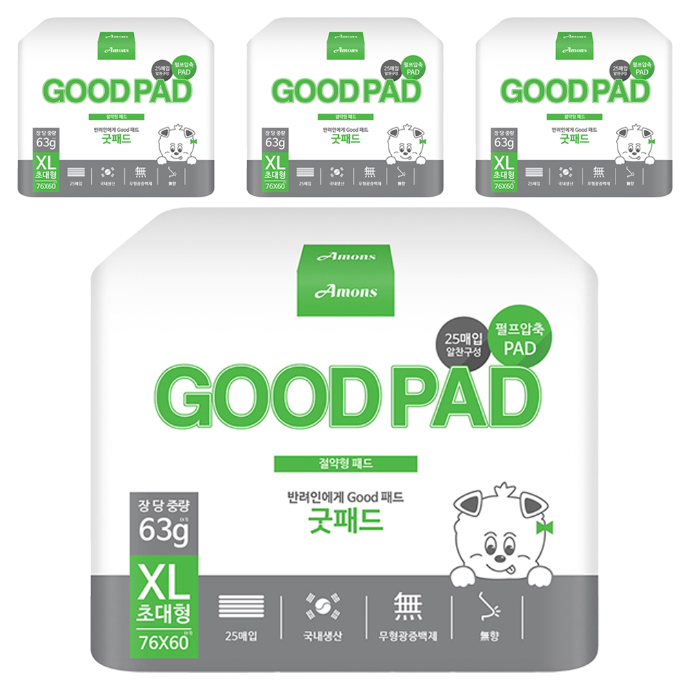 아몬스 국산 반려견 굿패드 무향 76x60cm 25개입 4개