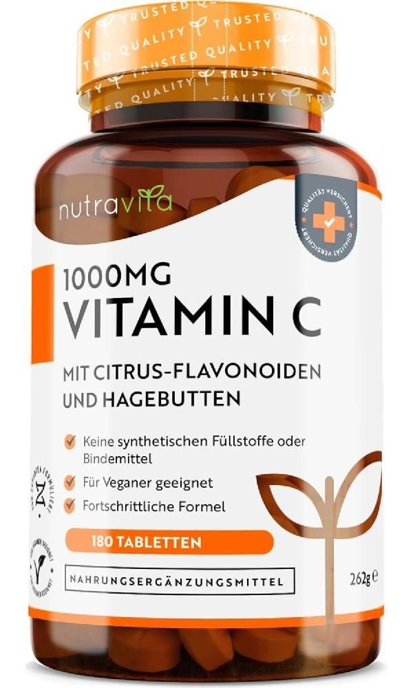 독일 Nutravita <b>비타민 C</b> 1000mg 고용량 6개월 분량 180정