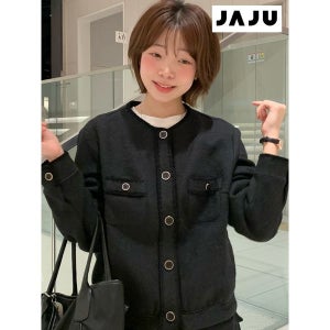 [자주]  블랙 여 라운드넥 포켓 트위드 자켓 J102401031